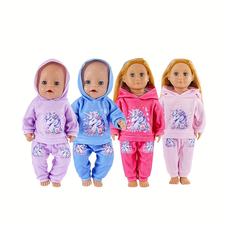 4-Piece Unicorn Hoodie Set for Toy Dolls