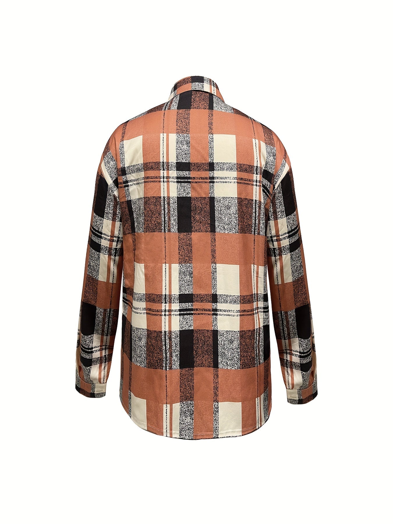  Plaid Print Long Sleeve Button Up Collar Shirt