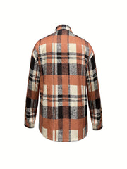  Plaid Print Long Sleeve Button Up Collar Shirt
