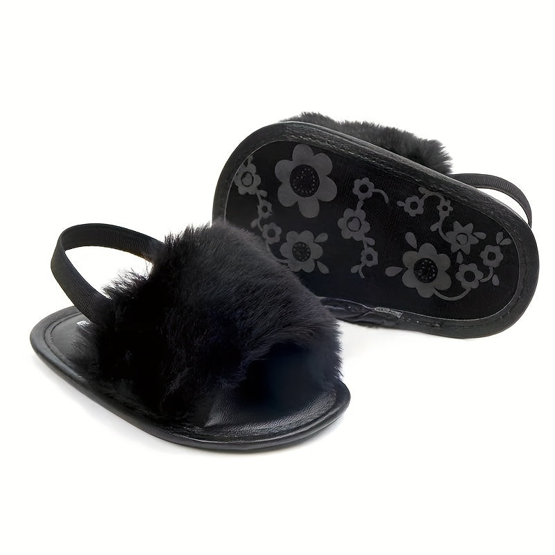 Furry Sandals For Baby Girls Lightweight Non slip Walking Shoes
