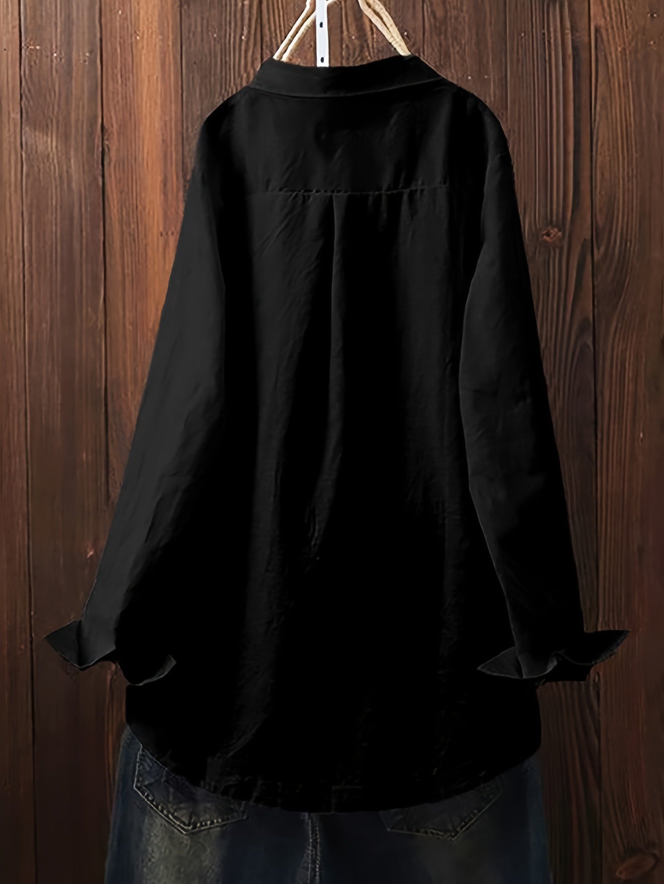  Solid Button Up Long Sleeve Blouse