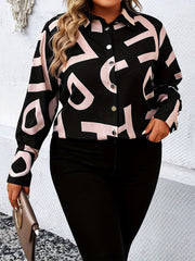  Women's Letter Print Button Up Blouse
