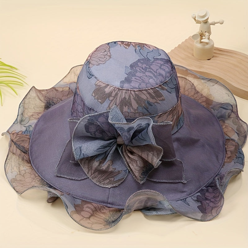 Vintage Flower Print Sun Hat Wide Brim Sunscreen Bucket Hat Lightweight Beach