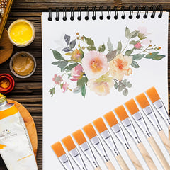 10pcs Flat Paintbrushes Wooden Handle Craft Watercolor Small Brush Set Art