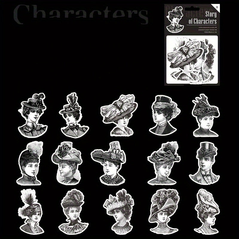 30 Sheets Retro Characters DIY Decoration Stickers - 6 Styles