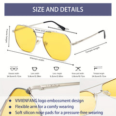 OUWEN Retro Polarized Aviator Sunglasses Night Driving Yellow Glasses