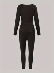  Sexy Bodysuit & Leggings Set Long Sleeve Two Piece