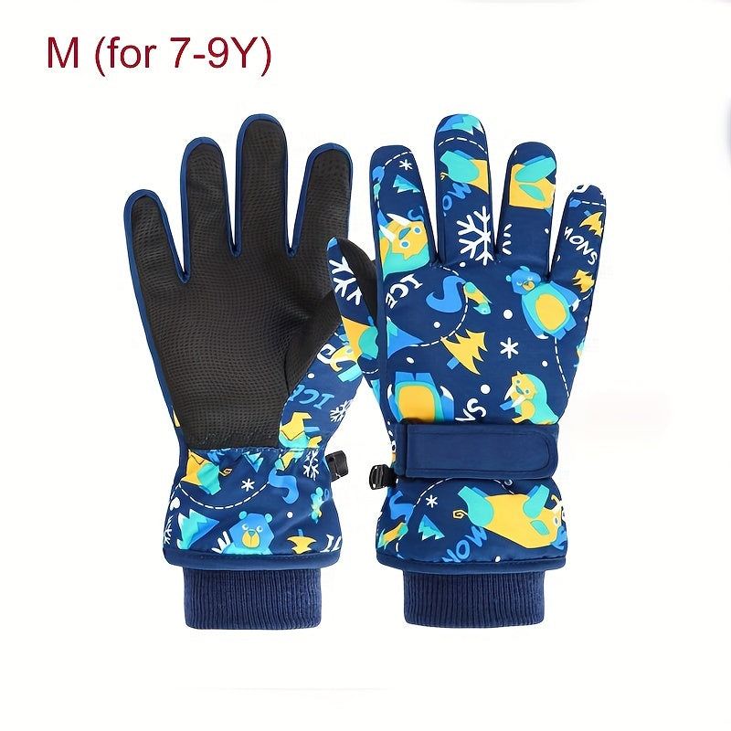 Kids' Outdoor Skiing Gloves Cartoon Design Age 4-13 Winter Warmth