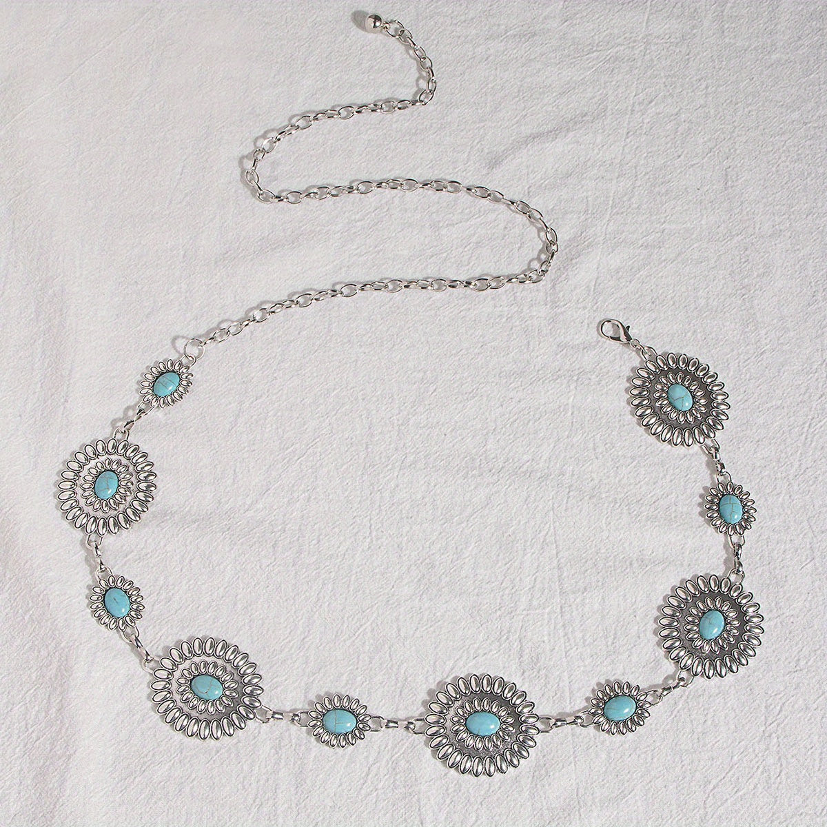 Bohemian Turquoise Waist Chain Western Flower Tassel Belly Chain Dress Accessory