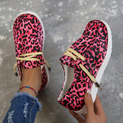 Leopard Print Canvas Lace Up Flat Shoes for Women