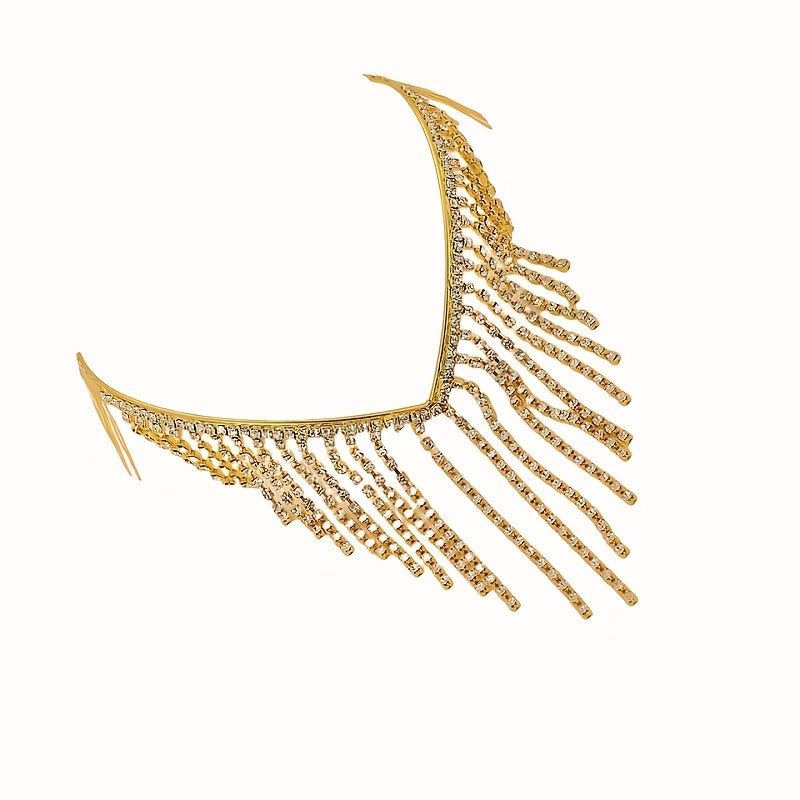 Rhinestone Tassel Hair Hoop Comb Golden Headband Jewelry