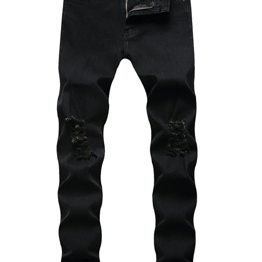 Men's Ripped Knee Slim Fit Stretch Jeans