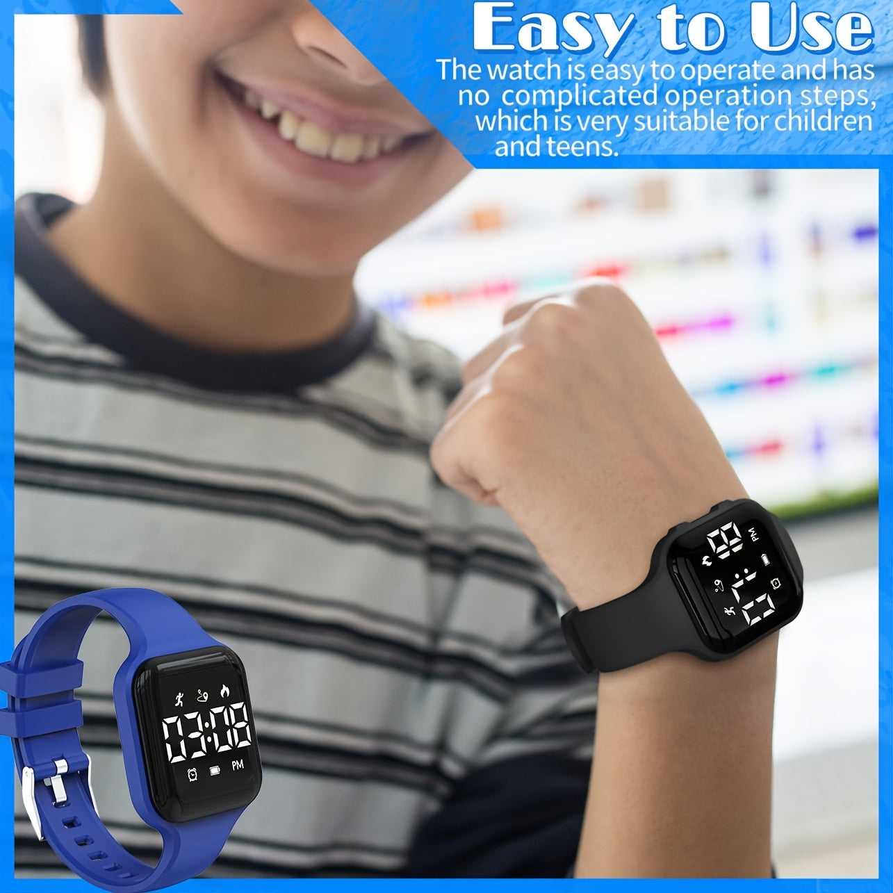 Colorful LED Digital Kids Watch with Timer Alarm Clock Stopwatch Pedometer