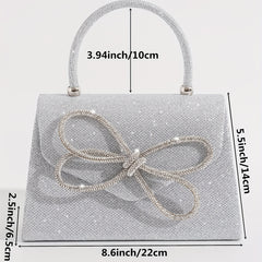 Glitter Bow Rhinestone Evening Bag Clutch Purse Chain Shoulder Wedding Party