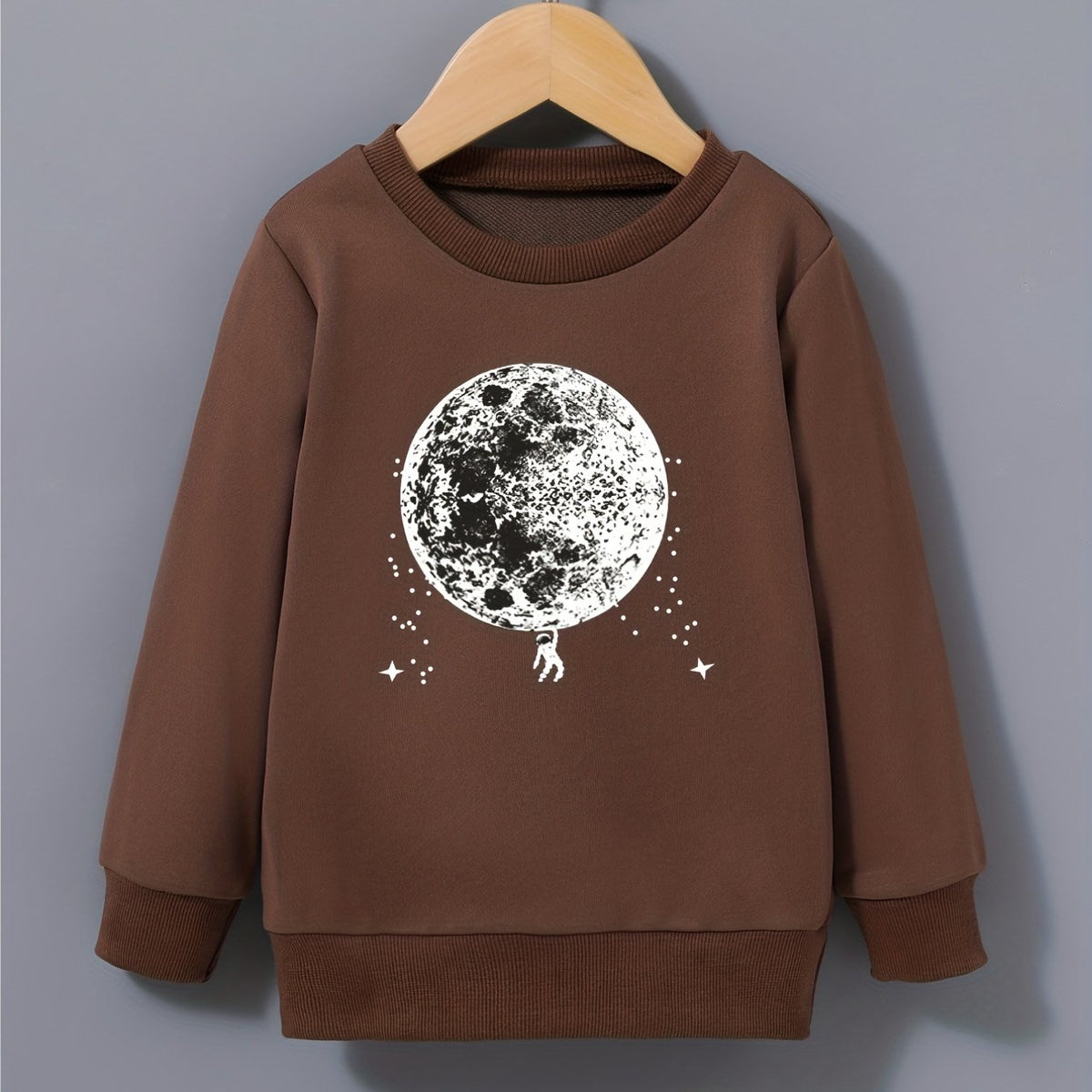 Boy's Astronaut Print Crew Neck Sweatshirt Long Sleeve Top
