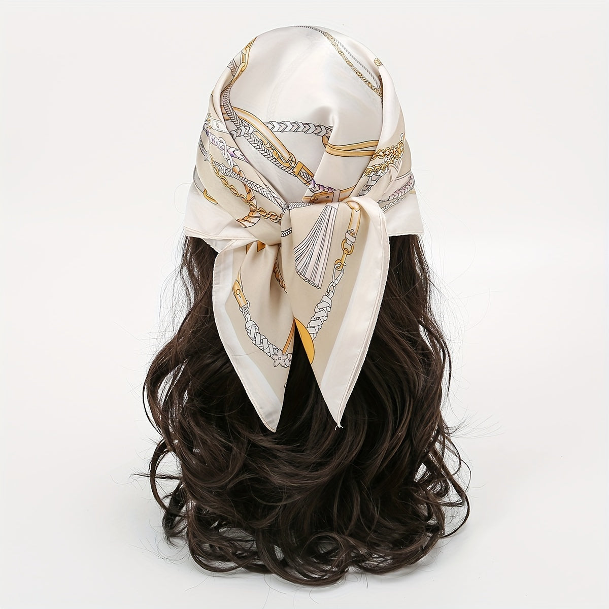 Chain Print Beige Bandana Boho Square Scarf Head Wrap