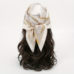 Chain Print Beige Bandana Boho Square Scarf Head Wrap