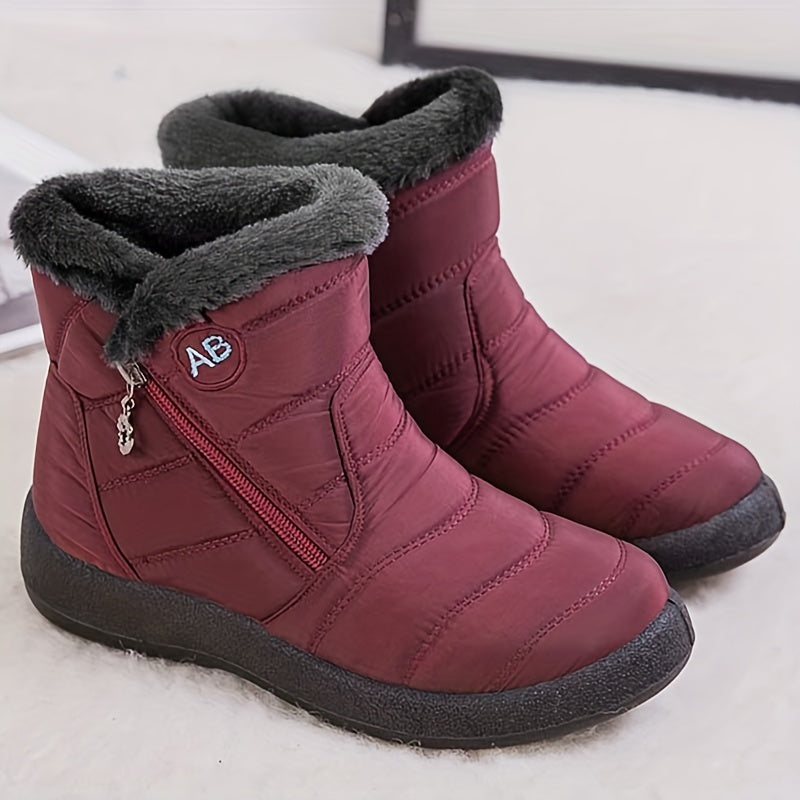 Women's Faux Fur Snow Boots Winter Ankle Boots Side Zipper