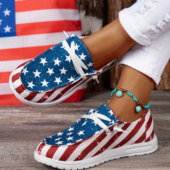Women's Flag Pattern Canvas Low Top Slip-On Loafers for the 4th of July