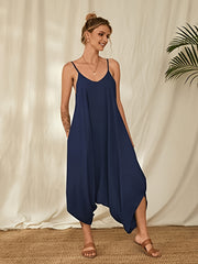 Boho Loose Solid Spaghetti Strap Jumpsuit Casual Sleeveless