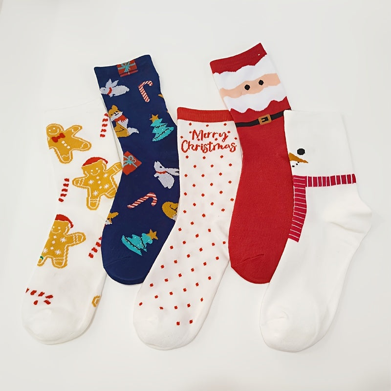 5 Pairs Christmas Print Socks Mid Tube Women's Stockings