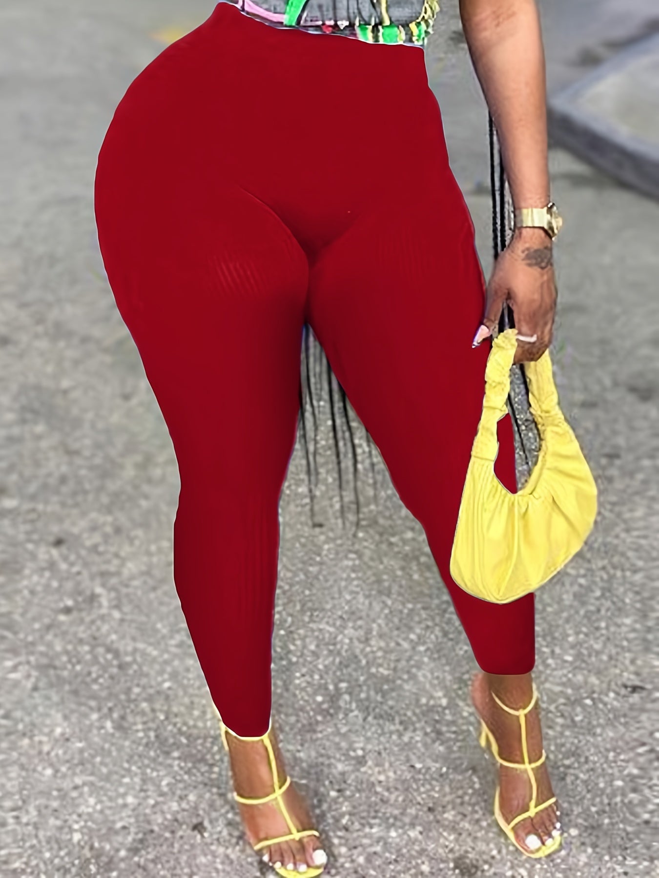  Basic Leggings Women's Plus Plain High Rise Skinny Leggings