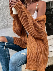  Solid Cable Long Sleeve Open Front Cardigan