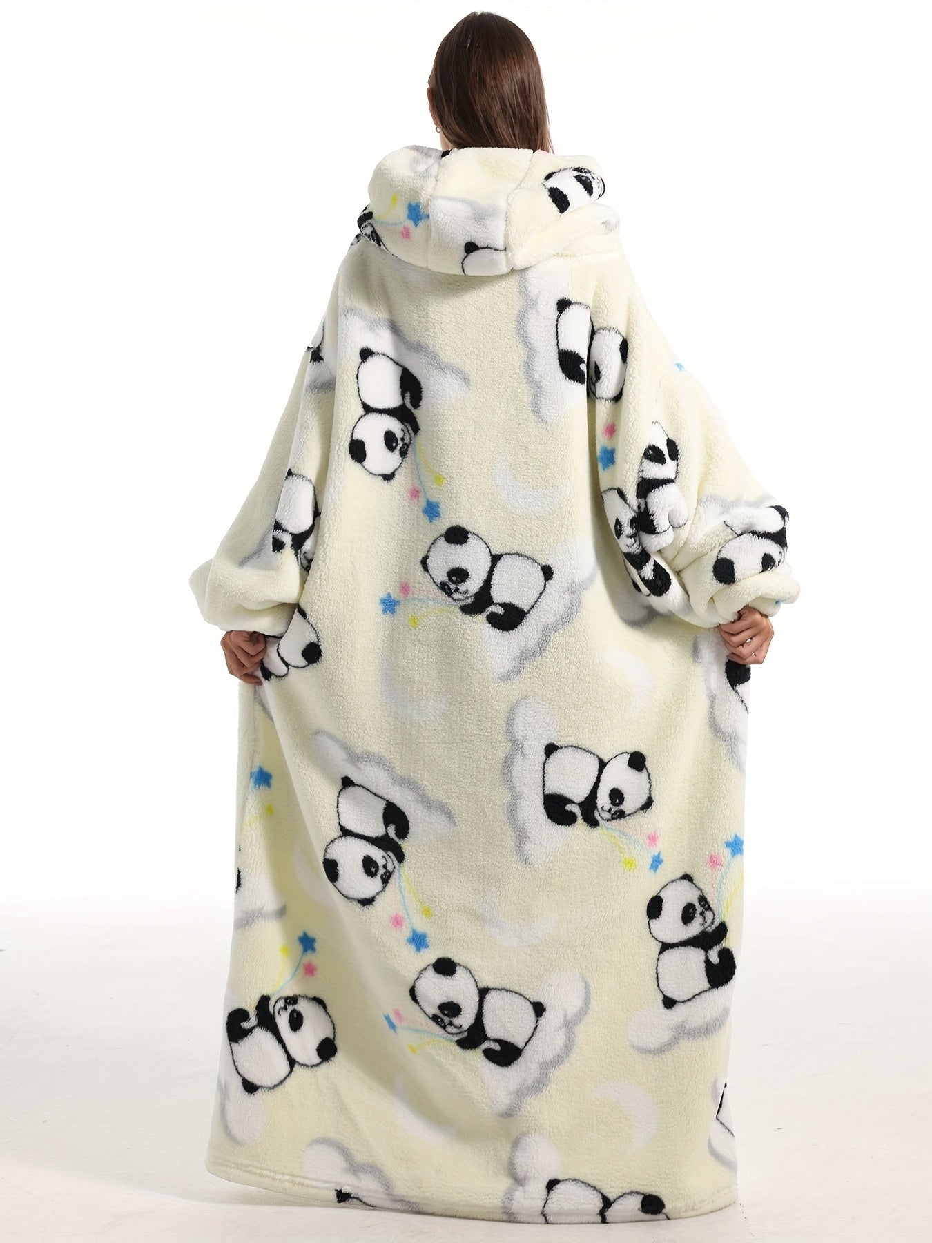  Oversized Fleece Hooded TV Blanket Women's Panda Pattern Robe