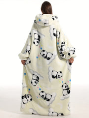  Oversized Fleece Hooded TV Blanket Women's Panda Pattern Robe