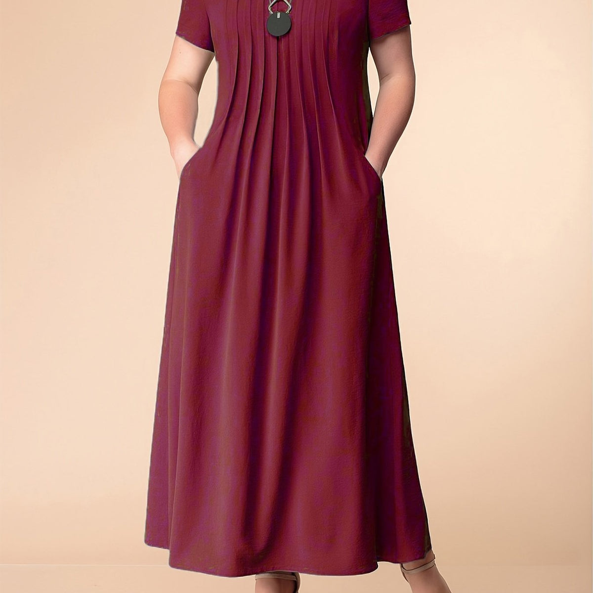  Maxi Dress Women's Short Sleeve Round Neck Dress With Pockets