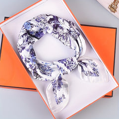 Floral Bird Print Silk Square Scarf Neckerchief