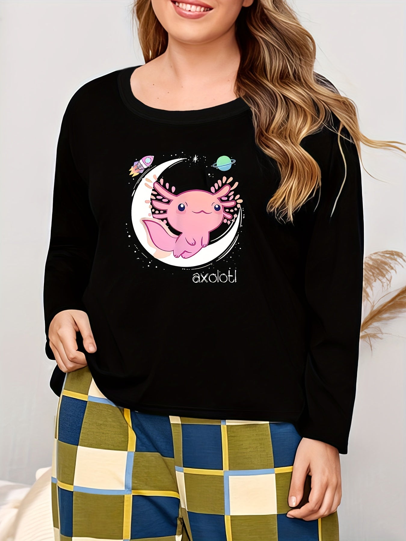  Cat Print Long Sleeve Lounge Top