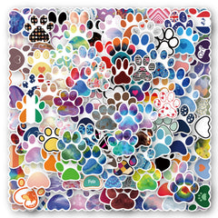 120pcs Cartoon Cat Dog Paw Print Stickers, Waterproof Vinyl PVC Doodle Decals