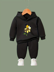 OERYUI Flower & Bee Print Hooded Set For Sports Spring Fall