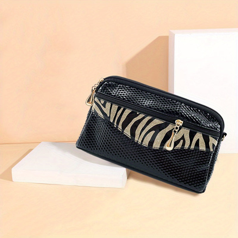 Leather Clutch Purse Zipper Around Handbag with Wristlet