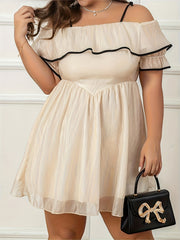  Cold Shoulder Ruffle Trim Layered Dress