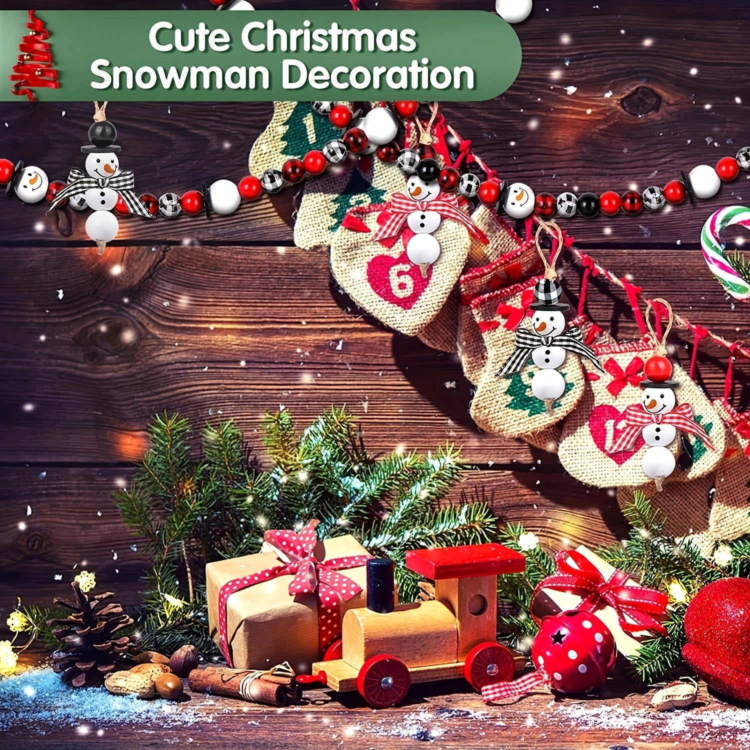80pcs Christmas Wooden Beads Unfinished Craft Ornaments Round Beaded Farmhouse
