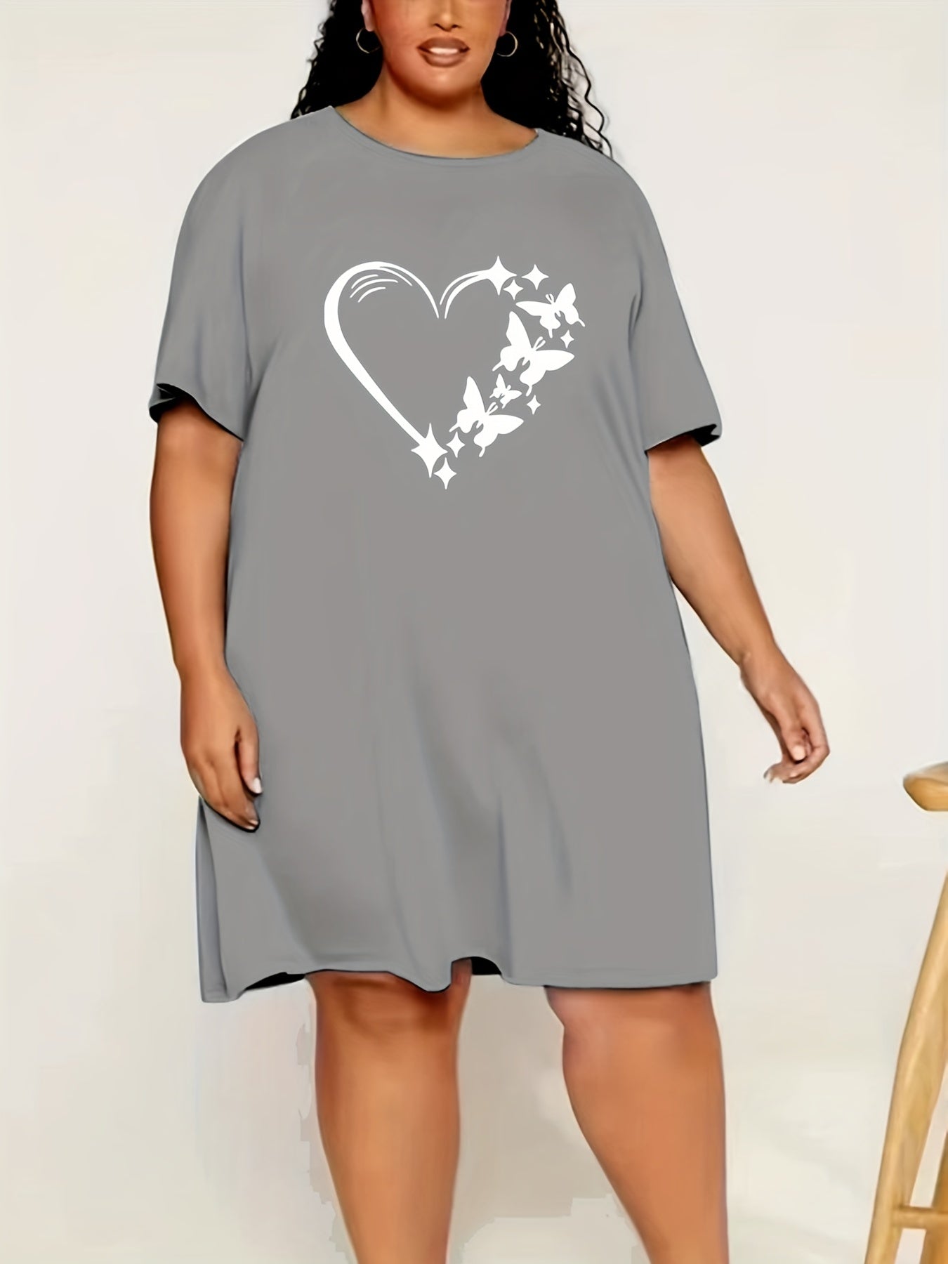  Heart & Butterfly Print Tee Sleep Dress
