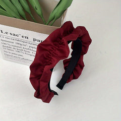 Wide Brim Head Hoop Satin Pleated Hair Band Solid Headdress