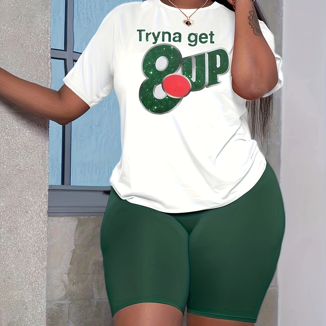Spring/Summer 2pc Set Graphic Print T-shirt & Slim Shorts Outfit
