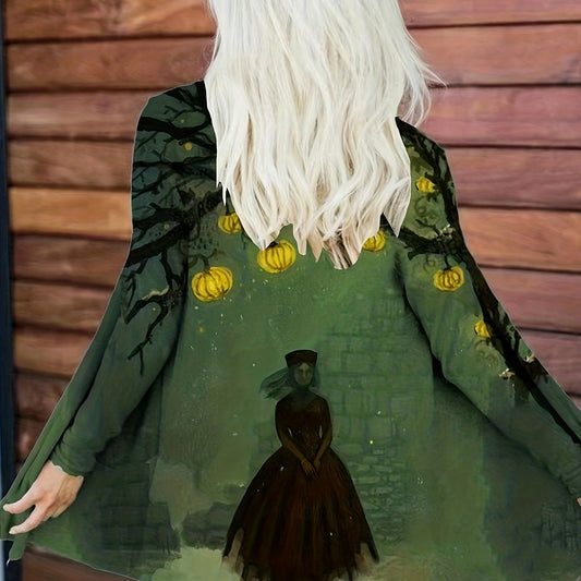  Casual Painting Print Open Front Cardigan