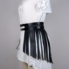 PU Leather Tassel Skirt Waistband Punk Adjustable Waist Belt