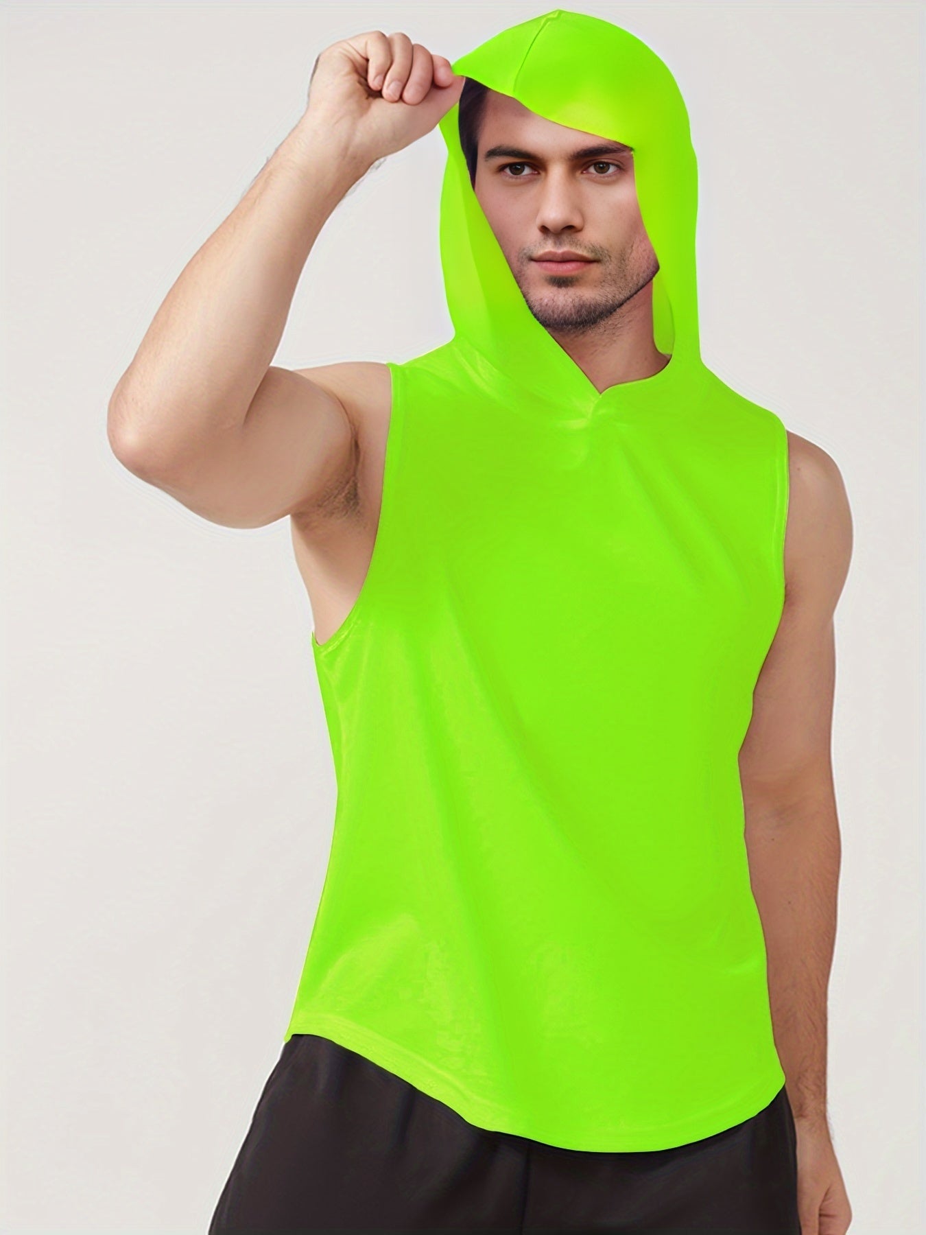 Men's Solid Hooded Tank Top Quick Dry Sleeveless Shirt
