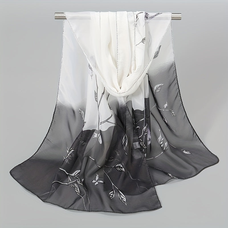 Vintage Leaf Print Chiffon Silk Scarf Thin Shawl Hijab