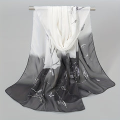 Vintage Leaf Print Chiffon Silk Scarf Thin Shawl Hijab
