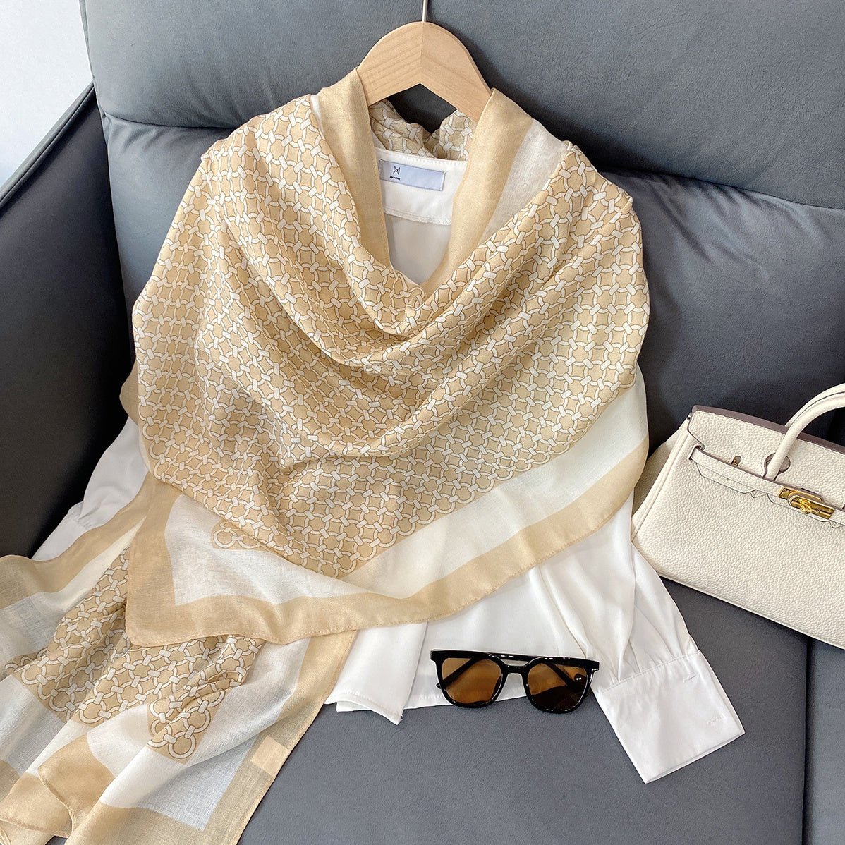 Classic Linen Scarf Autumn Winter Print Long Shawl
