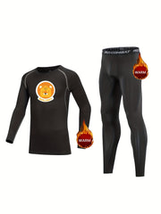 2pcs Kids Compression Fleece Sets Crew Neck Pullover & Matching Pants