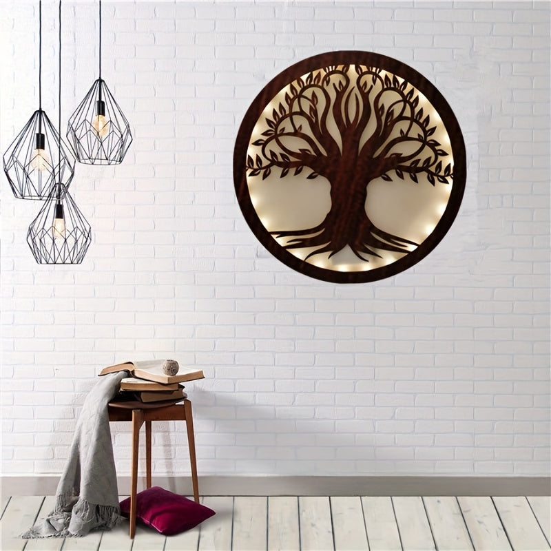 LED Green Plant Tree Creative Lamp Retro Wooden Sign Hanging