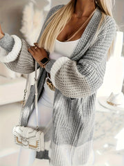  Colorblock Lantern Sleeve Open Front Cardigan