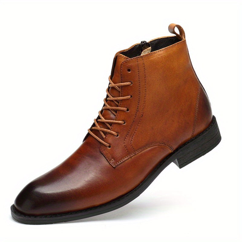 Men's Almond Toe Lace-up Boots With Side Zipper